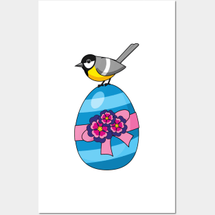 Cartoon Great Tit with Easter Egg Posters and Art